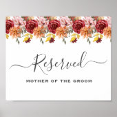 Elegant Fall Leaves Autumn Wedding Reserved Sign ポスター (正面)
