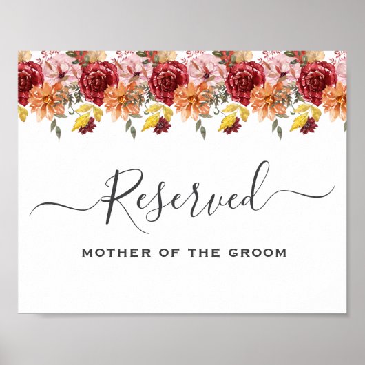 Elegant Fall Leaves Autumn Wedding Reserved Sign ポスター (正面)