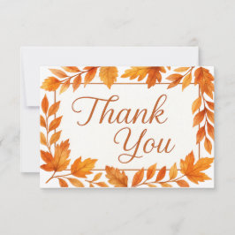 Elegant Fall Leaves & Copper Script Rustic Wedding サンキューカード