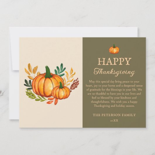 Elegant Fall Pumpkin Happy Thanksgiving Card 招待状 (正面)