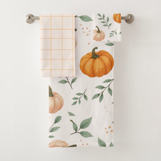 Elegant Fall Pumpkins Leaves Watercolor Pattern バスタオルセット (インサイチュ)