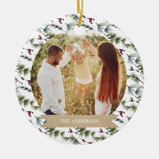 Elegant Family Christmas Photo Collage セラミックオーナメント (正面)