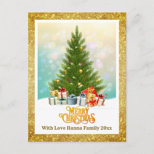 Elegant Family Holiday Present I Christmas Tree シーズンポストカード (正面)