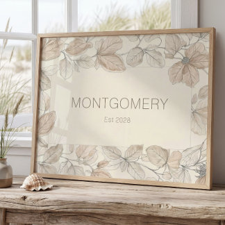 Elegant Family Last Name Wall Art Minimalist Sign ポスター