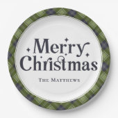 Elegant Family Merry Christmas Party Classic Plaid ペーパープレート (正面)
