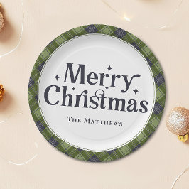 Elegant Family Merry Christmas Party Classic Plaid ペーパープレート