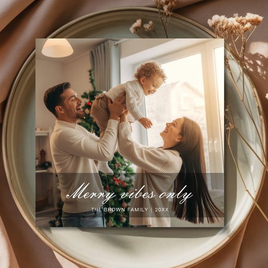 Elegant Family Merry VibesOnly Flat Christmas Card シーズンカード