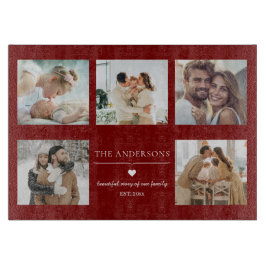 Elegant Family Photo Collage Red Custom カッティングボード
