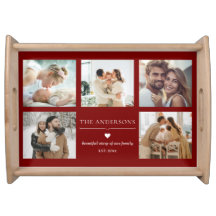 Elegant Family Photo Collage Red Custom