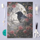 Elegant Fantasy Moon, Raven & Pink Rose Decoupage 薄葉紙 (クラフト)
