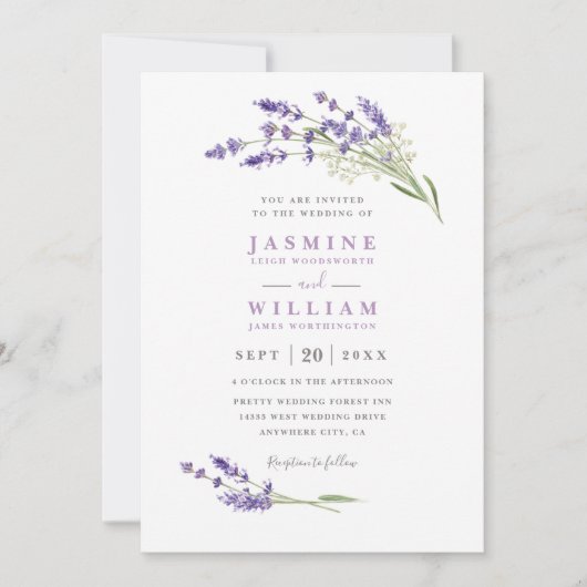 Elegant Farmhouse Lavender Rustic QR Code Wedding 招待状 (正面)