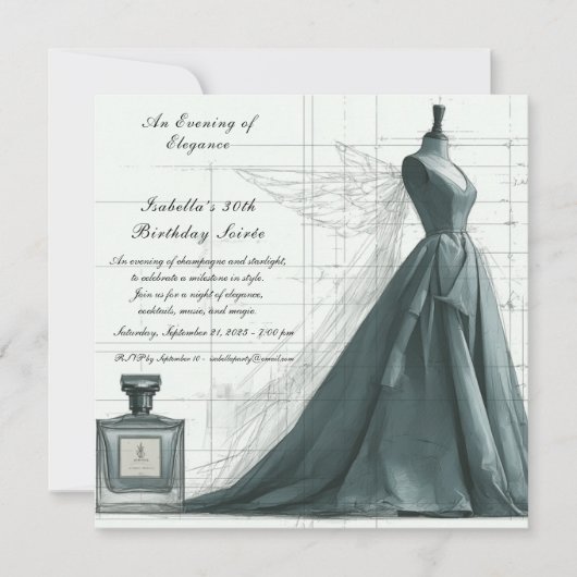 Elegant Fashion Sketch Birthday Invitation  (正面)
