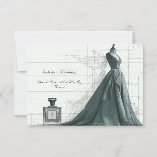 Elegant Fashion Thank You Card – Gown & Perfume  サンキューカード (正面)
