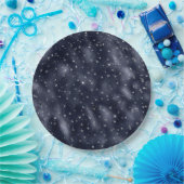 Elegant Faux Blue Foil Silver Stars Christmas  ペーパープレート (パーティー)