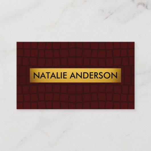 Elegant Faux Crocodile Burgundy & Gold 名刺 (正面)