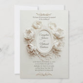 Elegant Faux Embossed Peonies Formal Wedding  招待状 (正面)
