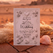 Elegant Faux Embossed White Floral Heart Wedding 招待状