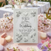 Elegant Faux Embossed White Floral Heart Wedding 招待状