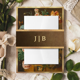 Elegant Faux Gold Border Wedding Monogram 招待状ベリーバンド