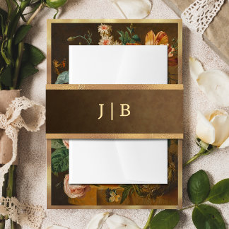 Elegant Faux Gold Border Wedding Monogram 招待状ベリーバンド
