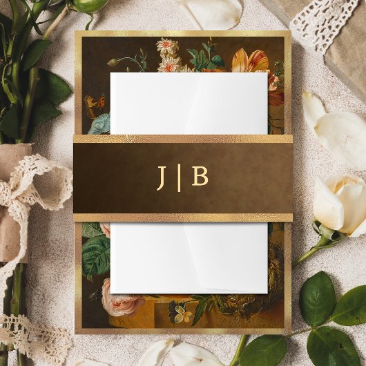 Elegant Faux Gold Border Wedding Monogram 招待状ベリーバンド