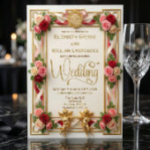 Elegant Faux Gold Foil Blush Floral Monogram 招待状