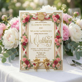 Elegant Faux Gold Foil Blush Floral Monogram 招待状