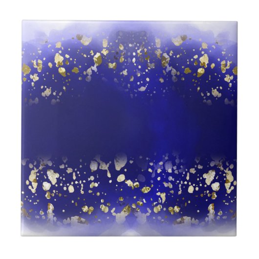 Elegant Faux Gold Glitter sparkle Blue タイル (正面)