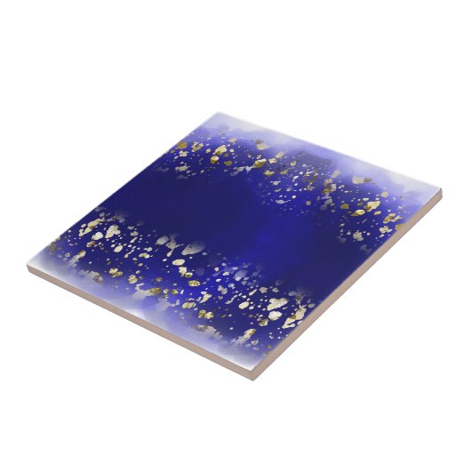 Elegant Faux Gold Glitter sparkle Blue  タイル (側面)