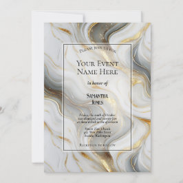 Elegant Faux Gold, Grey and White Marbled Event 招待状