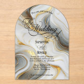 Elegant Faux Gold, Grey and White Marbled Wedding アクリル招待状 (正面)