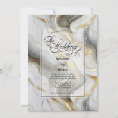 Elegant Faux Gold, Grey and White Marbled Wedding 招待状 (正面)