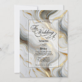 Elegant Faux Gold, Grey and White Marbled Wedding 招待状