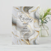 Elegant Faux Gold, Grey and White Marbled Wedding 招待状 (スタンド正面)