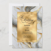 Elegant Faux Gold, Grey and White Marbled Wedding 招待状 (正面)