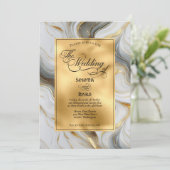 Elegant Faux Gold, Grey and White Marbled Wedding 招待状 (スタンド正面)