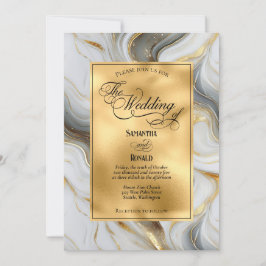 Elegant Faux Gold, Grey and White Marbled Wedding 招待状