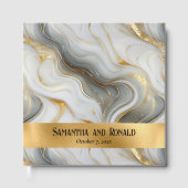 Elegant Faux Gold Grey White Marbled Wedding ゲストブック (正面)