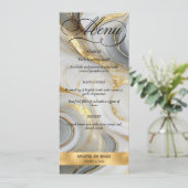 Elegant Faux Gold Grey White Marbled Wedding Menu 招待状 (スタンド正面)