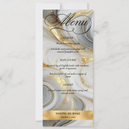 Elegant Faux Gold Grey White Marbled Wedding Menu 招待状