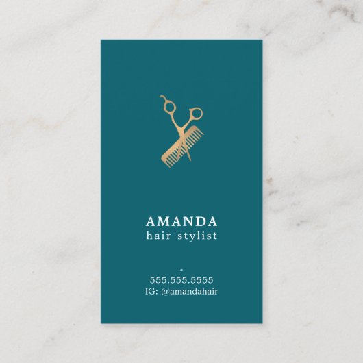 Elegant Faux Gold Scissors Comb Hairstylist 名刺 (正面)