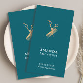 Elegant Faux Gold Scissors Comb Hairstylist 名刺