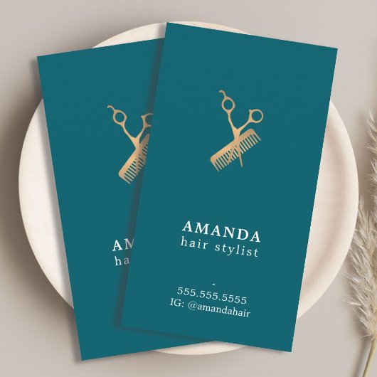 Elegant Faux Gold Scissors Comb Hairstylist 名刺