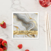 Elegant Faux Gold, White & Grey Marbled Wedding スタンダードカクテルナプキン (インサイチュ)