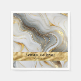 Elegant Faux Gold, White & Grey Marbled Wedding  スタンダードカクテルナプキン