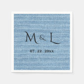 Elegant Faux Linen Blue Monogram Date Wedding  スタンダードカクテルナプキン (正面)