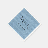 Elegant Faux Linen Blue Monogram Date Wedding  スタンダードカクテルナプキン (角)