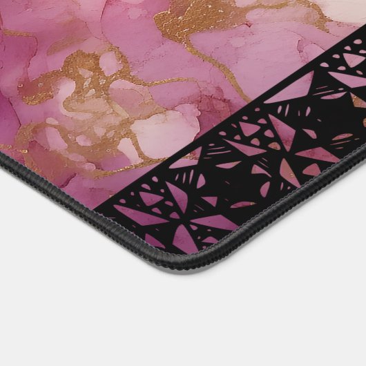 Elegant Faux Marble Black Ornate Trim デスクマット (コーナー)
