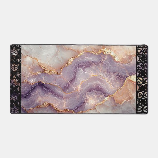Elegant Faux Marble Black Ornate Trim デスクマット (正面)