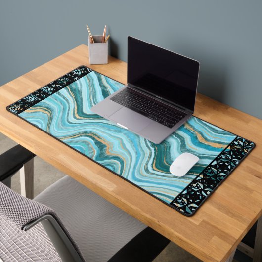 Elegant Faux Marble Black Ornate Trim デスクマット (オフィス2)